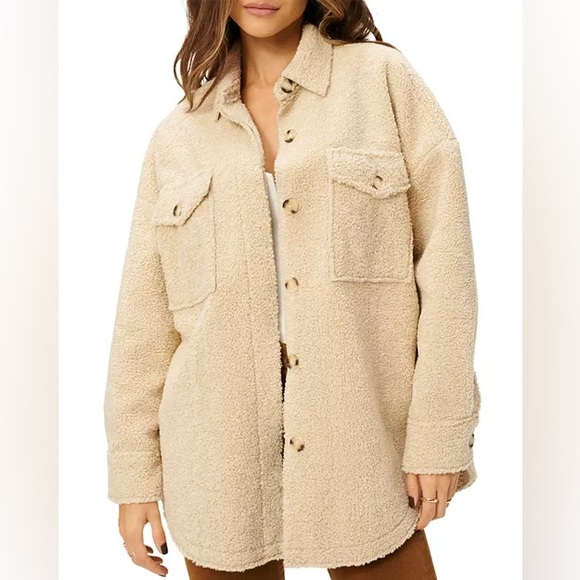 Good American Jackets & Blazers - Good American Contour Faux Shearling Sherpa Shirt Jacket Beige Size Large / XL